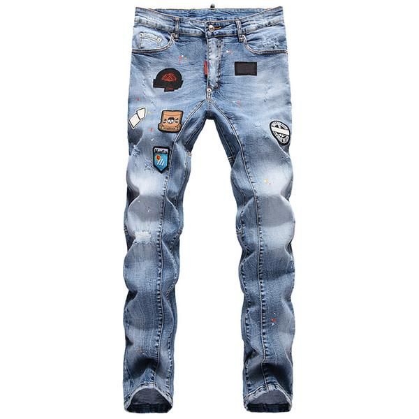 

men distressed ripped skinny jeans fashion mens jeans slim motorcycle moto biker causal mens denim pants hip hop men jeans, Blue