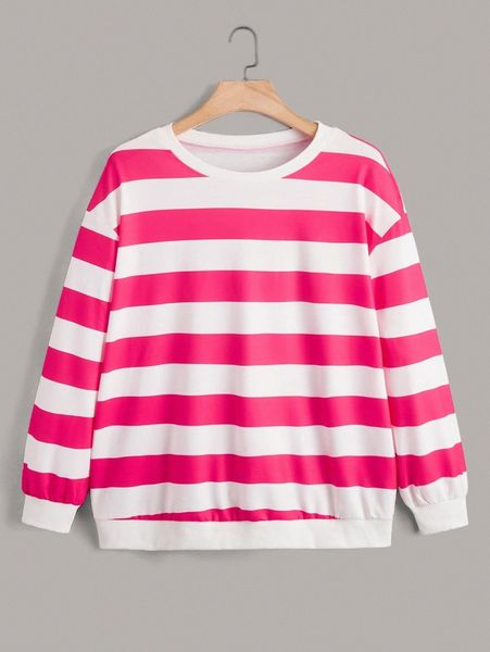 

plus striped print drop shoulder sweatshirt f6re#, Black