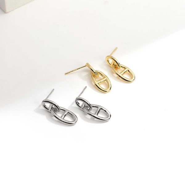 

stud amorcome style pig nose shape geometric oval earrings copper alloy metal for women fashion jewelry gift, Golden;silver