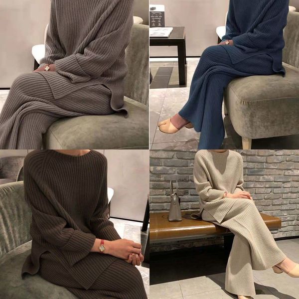 

ksxvi fashion pants suit women's 2020 wide and autumn new korean style pantssweater leg spring pantsloose sweater wide leg pants knitte, Gray