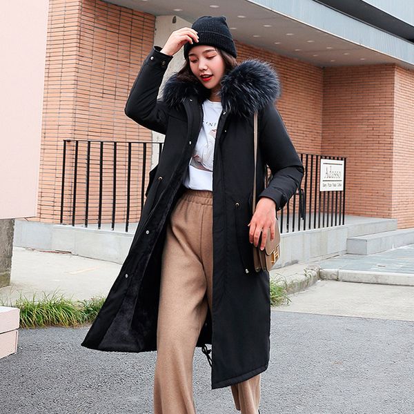 

2020 winter women long jacket casual plus size female parka hooded fur collar cotton padded outwear black coat femme miegofc