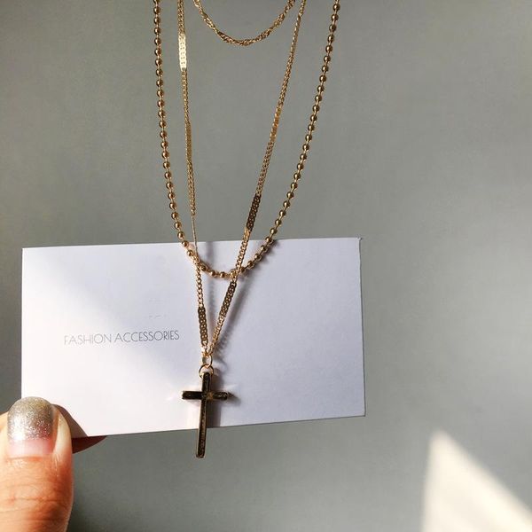 

2020 fashion multilayer personality hip hop long chain necklace for women men jewelry gifts cross pendant necklace accessories, Golden;silver