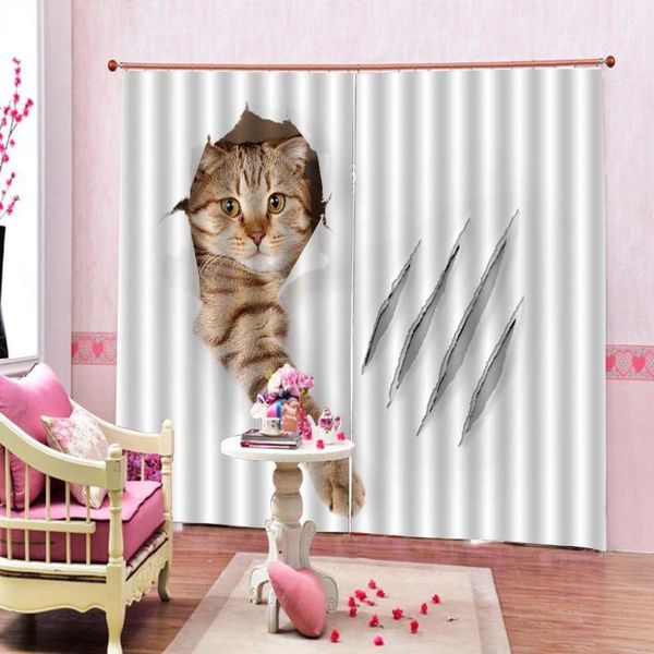 

3d digital print curtains customized size luxury blackout 3d window curtains for living room animal cat1
