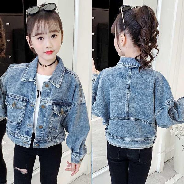 

jackets cool child clothes girls outers denim blue cowboy kids bat sleeve jacket coat front patch pockets veste fille1, Blue;gray