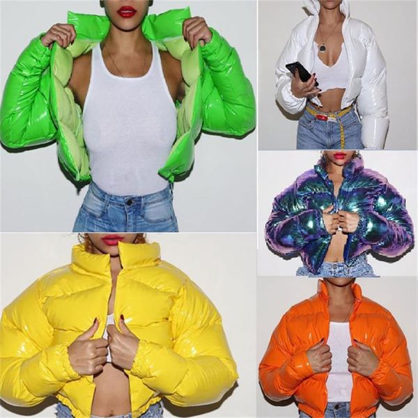 

women winter jacket cotton-padded coat designers bright color mental long sleeve windproof women casual cotton wadded jacket d111101, White