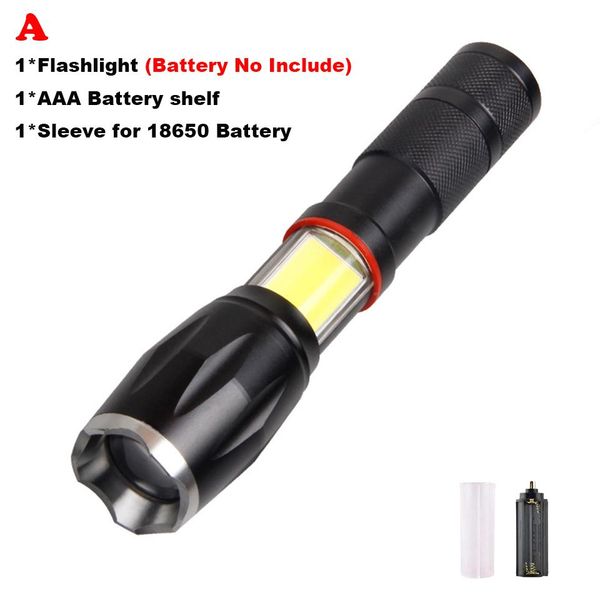 

led flashlight ultra bright torch t6 cob outdoor waterproof zoomable rechargeable 18650 battery flashlights hiking camping light bbyhut