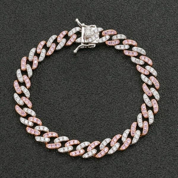

1 Fashion 9mm Pink Multi Cubic Zirconia Cuban Link Chain Bling Bracelet Hiphop Copper Bangle Iced Bling Jewelry for Men Women, Black