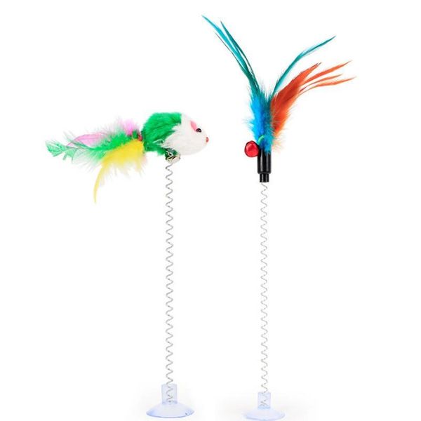 

1pc cat toy funny interactive suction spring cat toy cat feather wand teaser pet interactive supplies favor rand qylihh