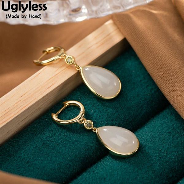 

dangle & chandelier uglyless water drop jade elegant dress jewelry for women real 925 silver brincos bijoux natural gemstones gold ear hoops