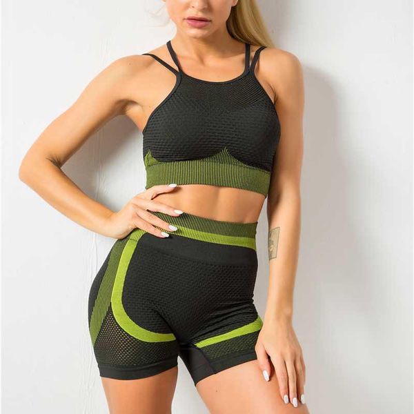 

yoga outfits summer seamless sport set women black rid two piece 2pcs crop bra shorts sportwear workout outfit fitness gym suit sets1, White;red