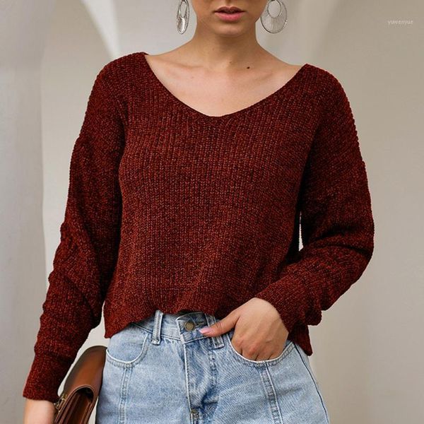 

fashion warm solid knitted sweater casual autumn winter v-neck loose pullover ladies female women long sleeve blusas jumper1, White;black