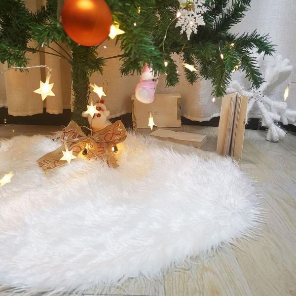 

pure white plush christmas tree skirt shaggy faux fur carpet base floor mat cover new year christmas home decor