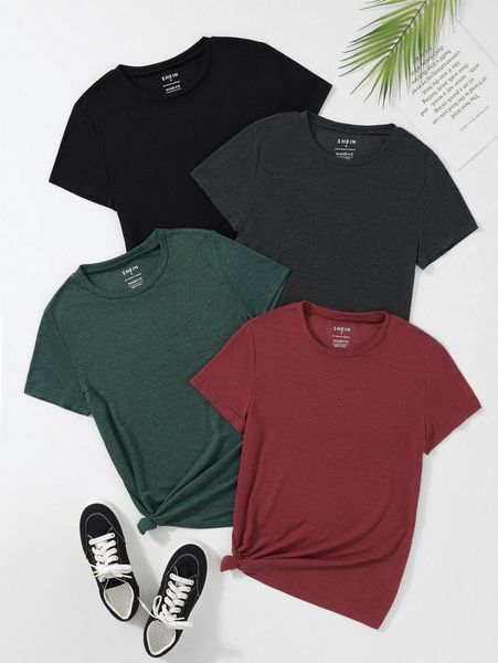 

4pcs round neck tee o08b#, White