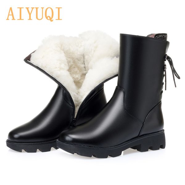 

aiyuqi winter genuine leather 2020 thick wool ladies roman shiny large size 414243 fashion women snow boots q1104, Black