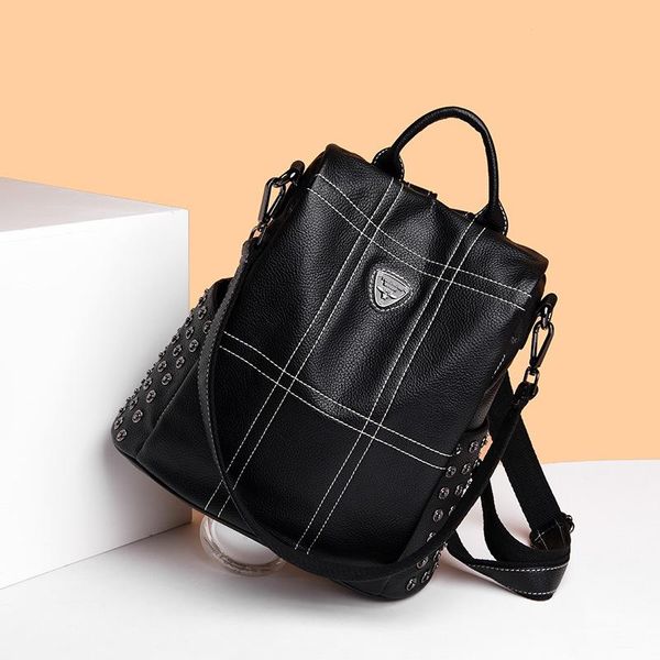 

summer 2020 new style fashion leather simple backpack large capacity versatile theft soft leather bag casual travel bag