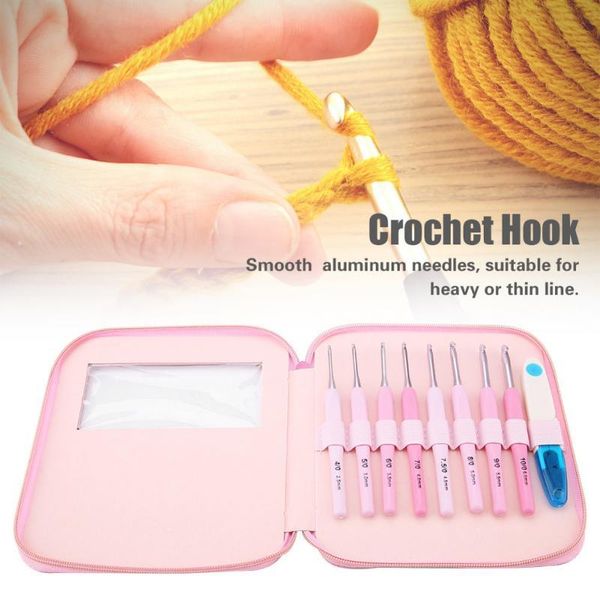

9pcs gradient color crochet hook set knitting needles stitches with colourful soft handle weaving tools sewing accessories, Black