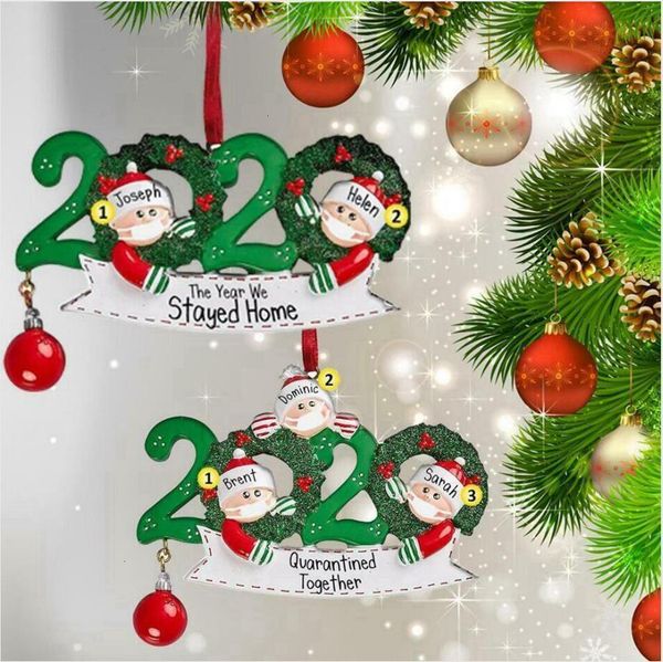 

2020 christmas tree ornament family of 2 3 4 5 santa claus we stay home pendant ornament social distancin xmas party decoration ljjp50350or