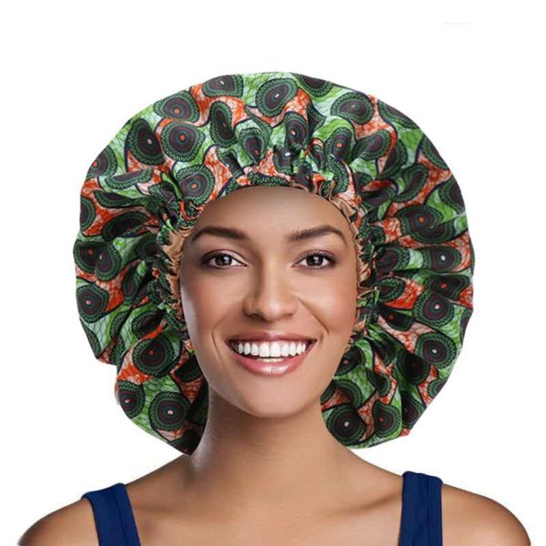 Berretto da chemio per perdita di capelli elasticizzato con cappuccio extra large da donna con stampa floreale africana a doppio strato foderato in raso