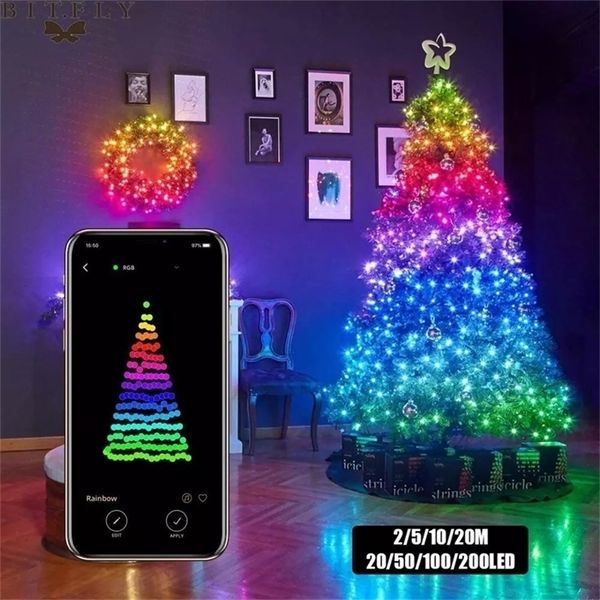 Árvore de Natal Decor Bluetooth LED String Lights Merry Xmas para casa USB Lâmpada inteligente L presentes Decoração de ano novo 201201