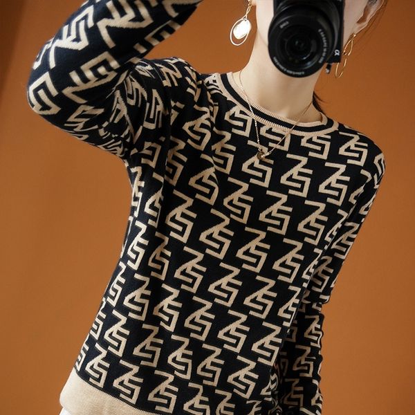 

камвольно женщин осень зима 2020 новый стиль pulloversweater пуловеры иностранный стиль круглый шею пуловер свитер дизайн чувство небольшое, White;black