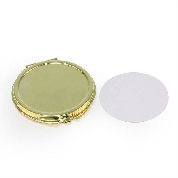 

wholesale sublimation logo gold metal double side compact mirror