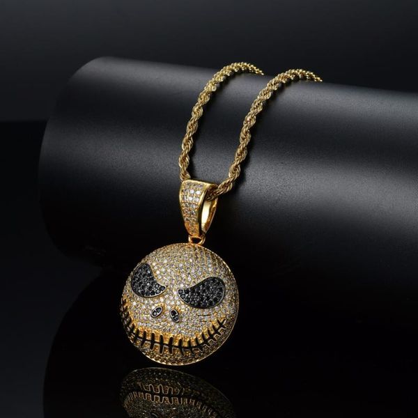 

men's cool face creepy expression pendant&necklace hip hop jewelry copper pave with cubic zircon cn029, Silver