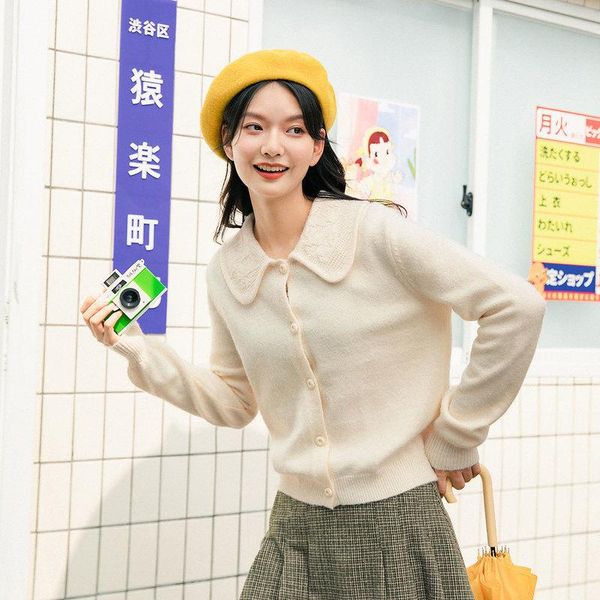 

inman 2020 winter new arrival jacqueline doll collar artsy lantern sleeve cute lady sweater, White