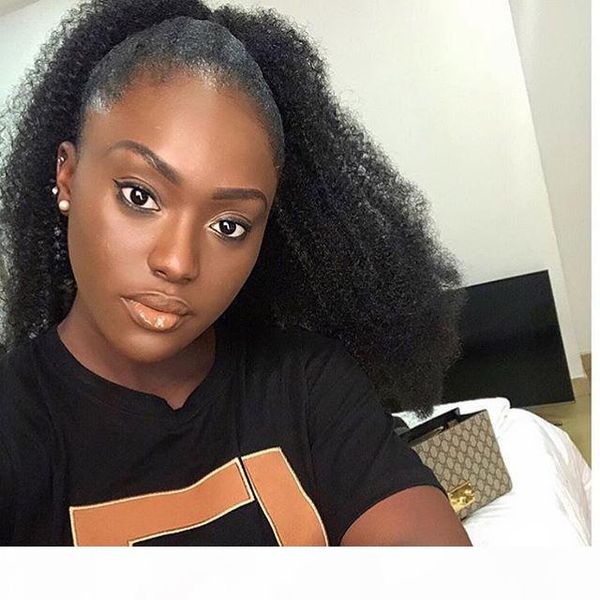 

african american coarse yaki kinky drawstringponytail hairstyle italian afro kinky curly human hair pontail for black women natural black 1b