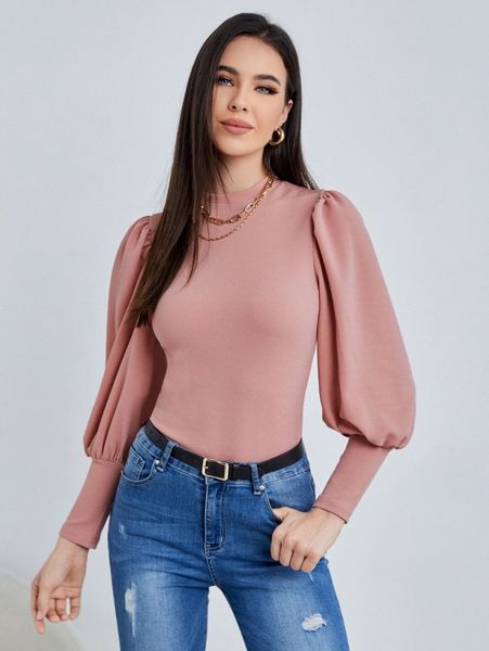 

stand neck bishop sleeve 90op#, White