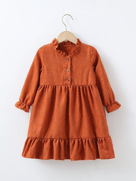 

toddler girls polka dot print flounce sleeve ruffle hem smock dress she, Red;yellow