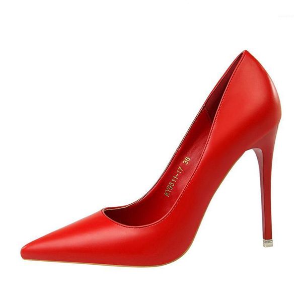 

bigtree soft leather shallow fashion women's high heels shoes candy colors pointed toe women pumps show thin female office shoe1, Black