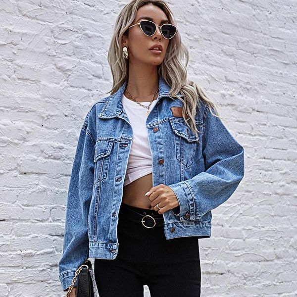 

blue loose denim jacket coat women spring autumn vintage korean long sleeve boyfriend pockets jeans coat outerwear female new1, Black;brown