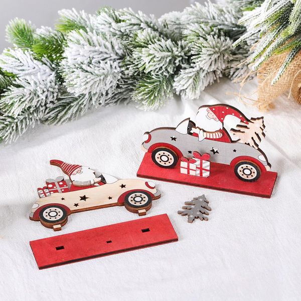 

рождество санта-клаус с деревом drive автомобиль украшения деревянные diy santa xmas tree подвеска рождественская вечеринка украшения дети п