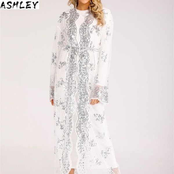 

long plus size kimono mujer dubai abaya muslim women embroidery chiffon mesh cardigan blouse roupas feminina clothes, White