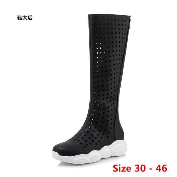 

boots summer med heels wedges women knee high heel woman shoes small big size 30 - 461, Black
