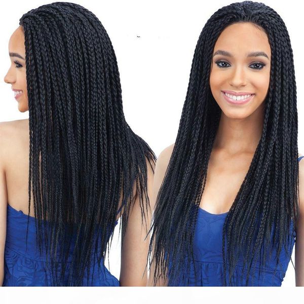

long 3x box braided synthetic wigs cospaly party straight full lace front wigs hand tied heat resistant fiber hair wig for women, Black