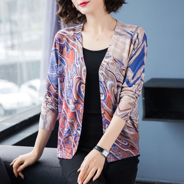 

5h87z middle aged mother printed coat cardigan knitted styl cashmere cardigan new autumn and winter wear women's fashion sweater coat f, White;black