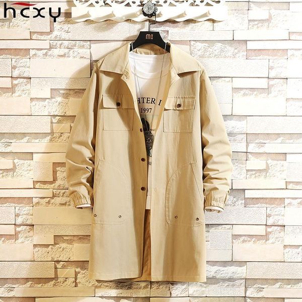 

hcxy korean style fashionable men's coat long man trench coat male trench man windbreaker boys long coats teenage full cotton1, Tan;black