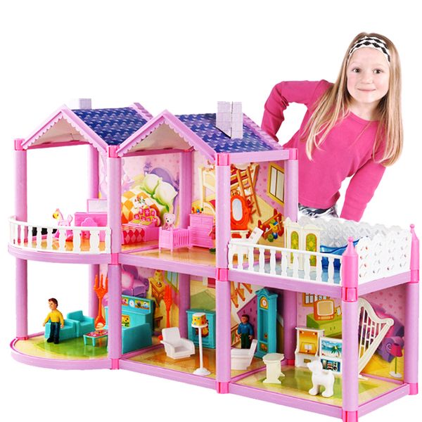 

2020 new diy doll house for doll princess doll houses villa castle with furnitures simulation dream girl toy house for kids gift y200704