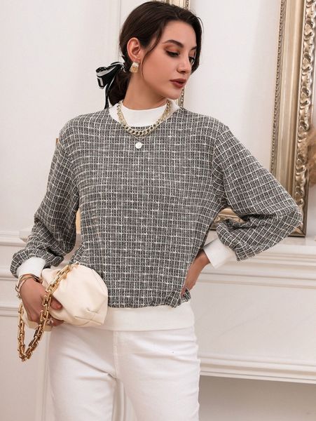

tweed mock neck sweatshirt t5xp#, White;black