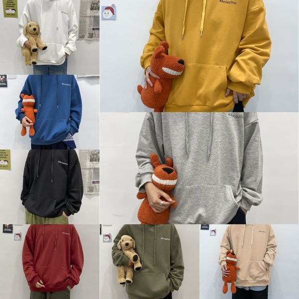 

3jcdk pullover hooded pulloverstyle men's winter fleece pullovercoat pullover solid color art sweater korean style trendy loose coat ef, Black