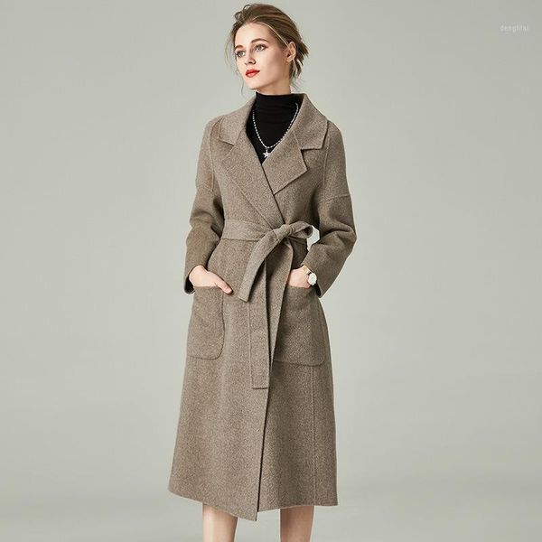 

cashmere coat female high-end 2020 autumn/winter loose long woolen cloth coat wool of cultivate morality1, Black