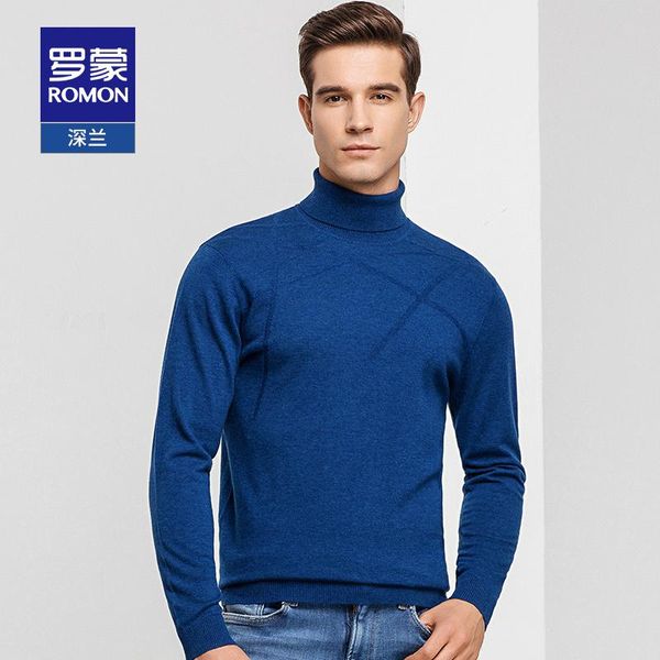 

romon autumn and winter thin woolen sweater men's lapel pure wool sweater slim base turtleneck 9m054602, White;black