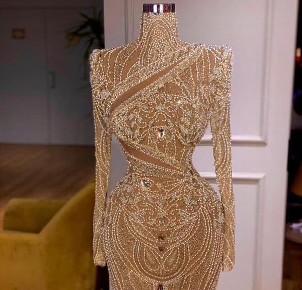 Abendkleid Damenbekleidung Balqeesfathi Nawalelzoghbi Stehkragen Langarm Perlen Silber Kristall Meerjungfrau Yousef aljasmi Myriam Fares Kim Kardashian