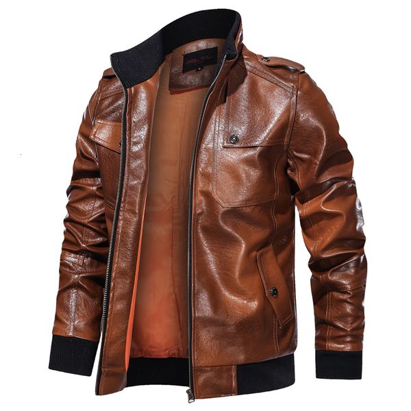 

2021 new fashion outerwear men biker faux motorcycle stand collar mens leather jackets male pu coats w9bu, Black