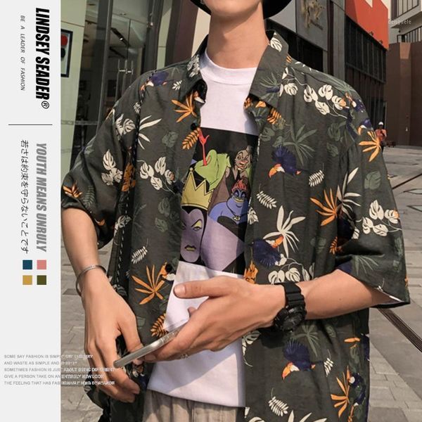 

lindsey seader 2020 hip hop shirt streetwear men hawaiian shirts flowers harajuku summer beach shirt green short sleeve1, White;black