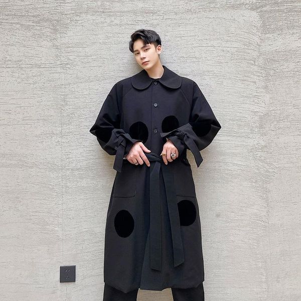 

men's trench coats male windbreaker jacket overcoat men polka dot japan streetwear fashion casual long loose coat outerwear, Tan;black