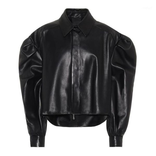 

new luxury genuine leather jacket autumn spring women fashion loose style real sheepskin leather jackets1, Black