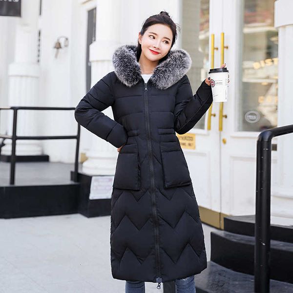

women winter coat female both sides can be worn jacket long parka hooded fur collar padded thick slim jackets 201014, Black
