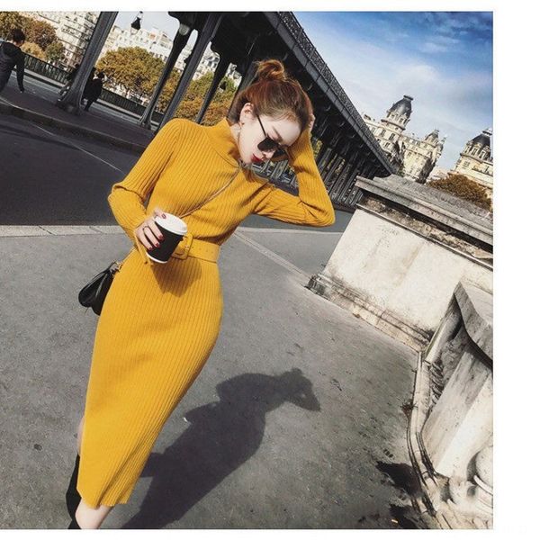 

осень зима 2020 новый корейский ягодица dresssweater платье версия тонкий и тонкий средний и длинный свитер дном шерсти платье для женщин 07, White;black